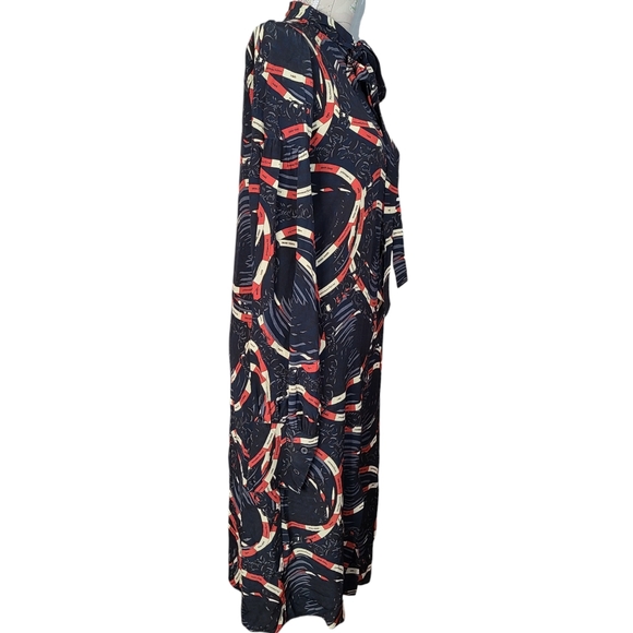 rokh Size 2-4 Silk Scarf Midi Shirtdress Blue Classic Chain Link Abstract Print - Picture 13 of 16